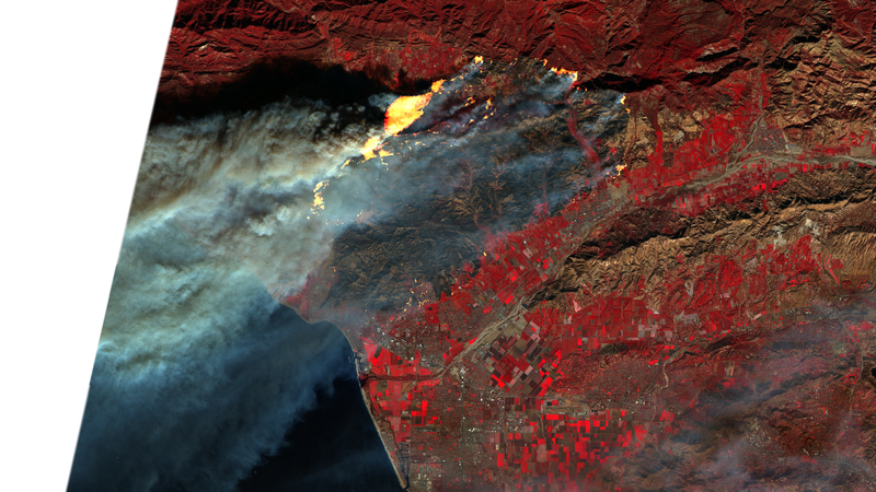A false color image of the Thomas Fire burning in Ventura. Image: Pierre Markuse/Flickr